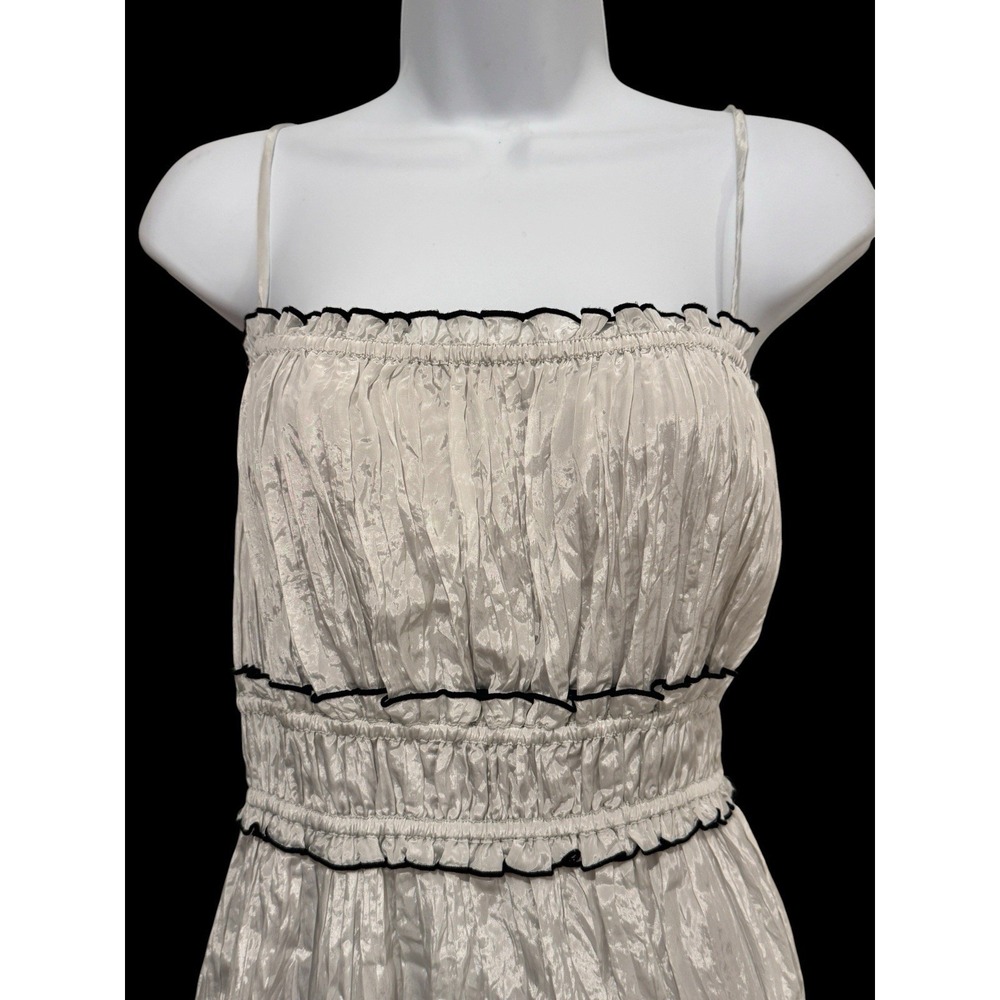 NWT J Crew Crinkle Maxi Dress L Silver Gray Ruffle Tiered Black Trim Cami - Picture 3 of 14